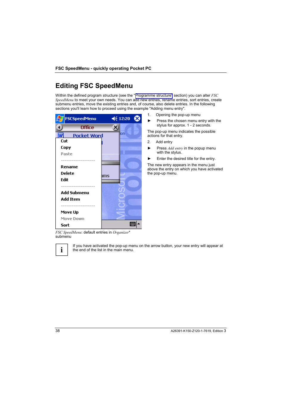 Editing fsc speedmenu | Fujitsu Siemens Computers LOOX 400 User Manual | Page 46 / 66