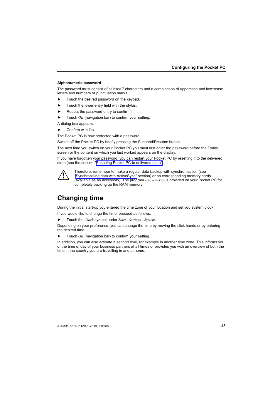 Changing time | Fujitsu Siemens Computers LOOX 400 User Manual | Page 53 / 66