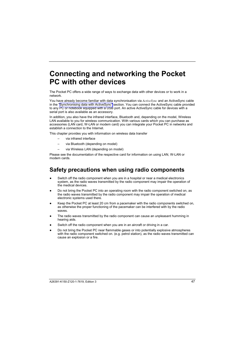 Safety precautions when using radio components | Fujitsu Siemens Computers LOOX 400 User Manual | Page 55 / 66
