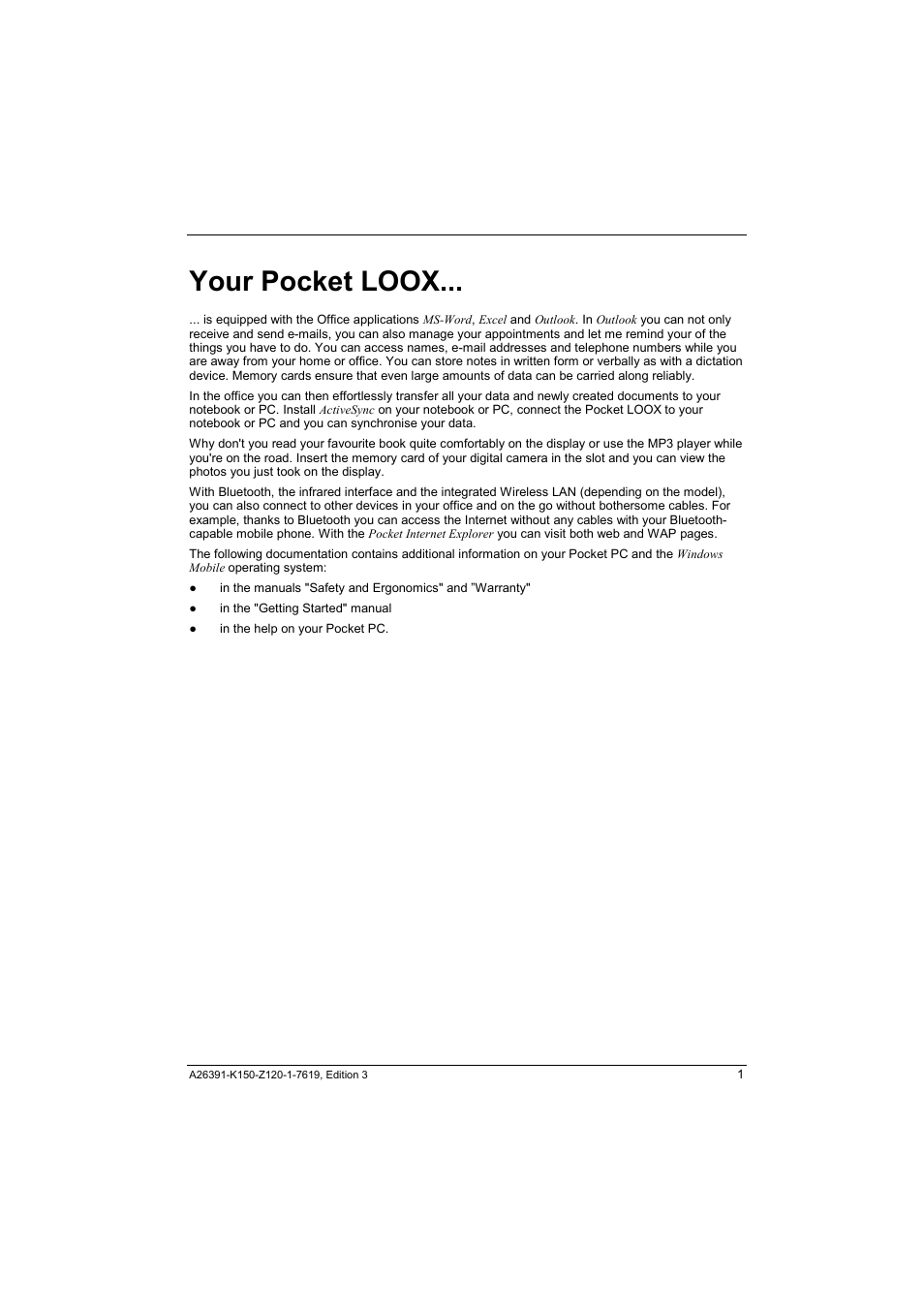 Your pocket loox | Fujitsu Siemens Computers LOOX 400 User Manual | Page 9 / 66