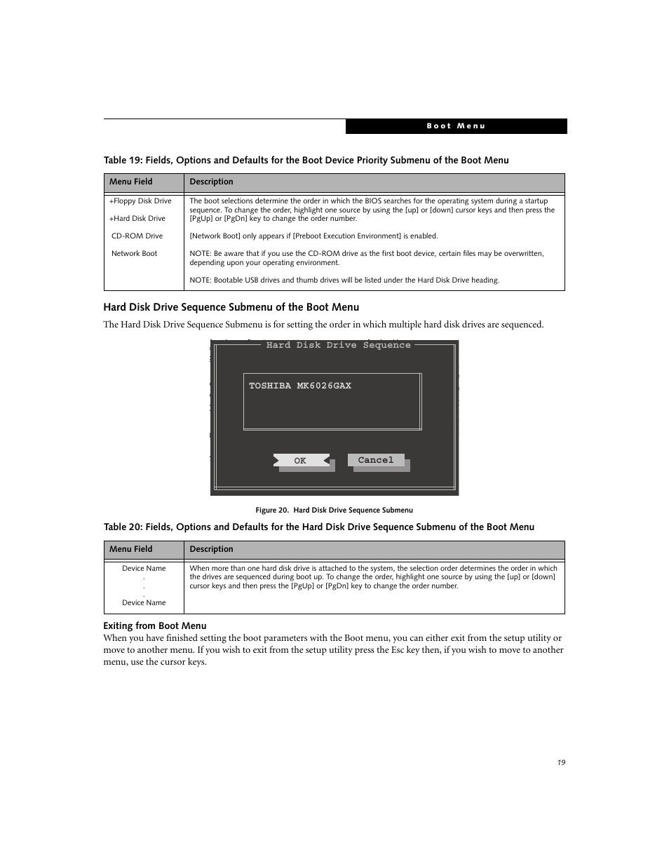 Hard disk drive sequence submenu of the boot menu | Fujitsu Siemens Computers LifeBook N3520 User Manual | Page 19 / 20