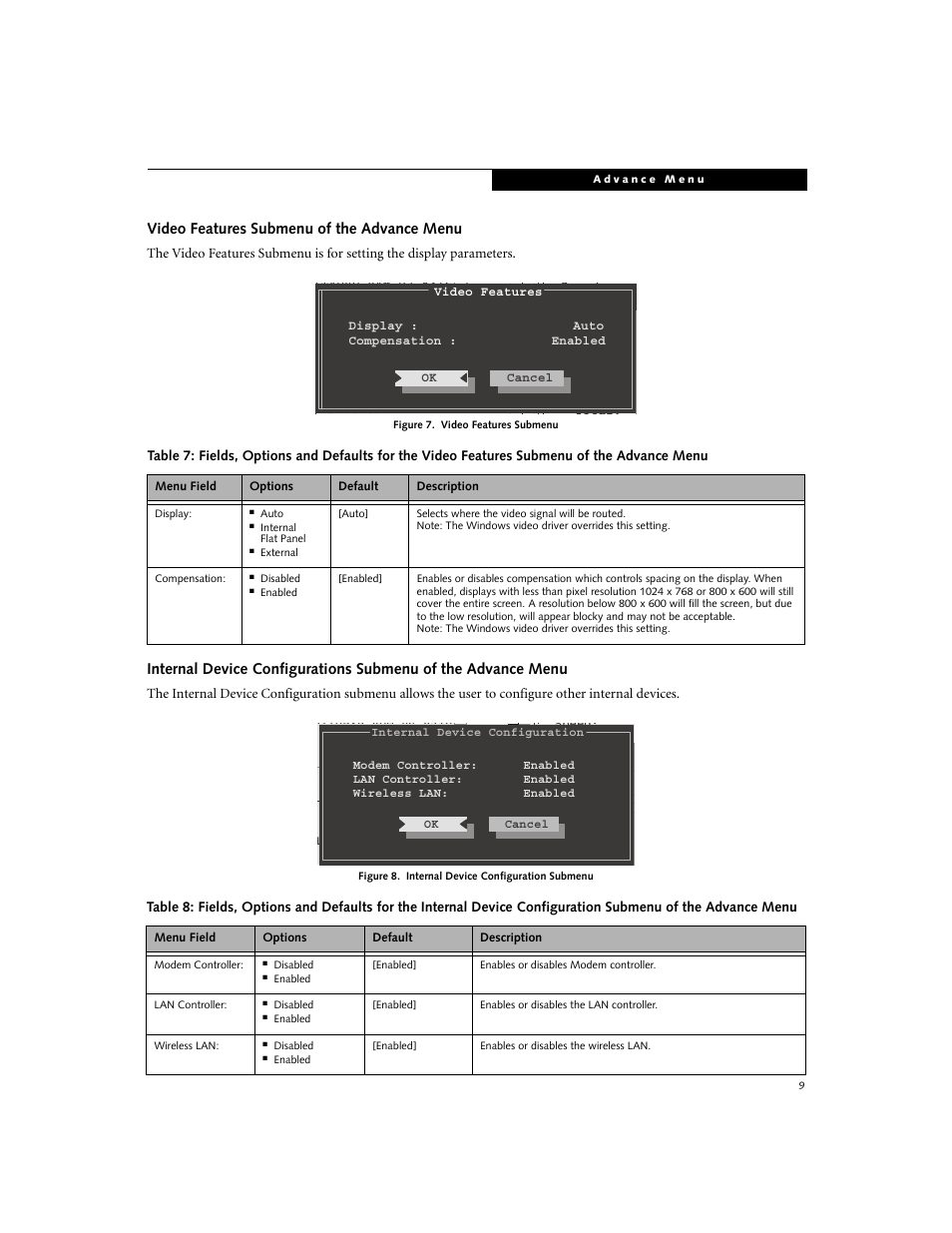 Video features submenu of the advance menu | Fujitsu Siemens Computers LifeBook N3520 User Manual | Page 9 / 20