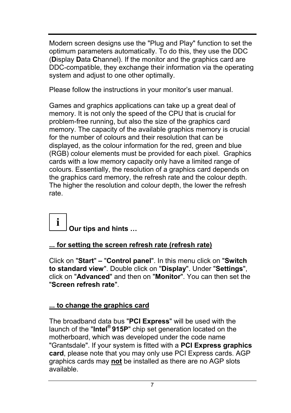 Our tips and hints, For setting the screen refresh rate (refresh rate), To change the graphics card | Fujitsu Siemens Computers Fujitsu-Siemens PC User Manual | Page 33 / 96