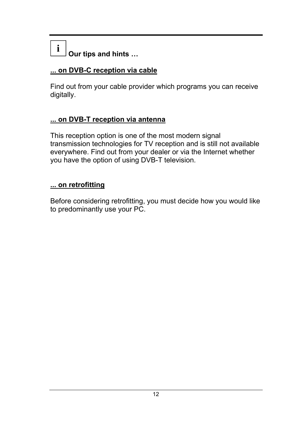 Our tips and hints, On dvb-c reception via cable, On dvb-t reception via antenna | On retrofitting | Fujitsu Siemens Computers Fujitsu-Siemens PC User Manual | Page 38 / 96