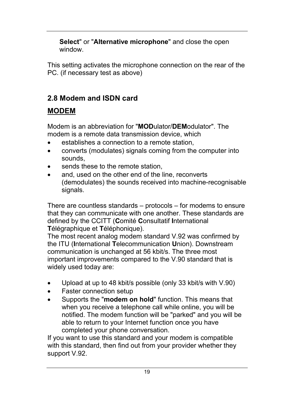 8 modem and isdn card, Modem | Fujitsu Siemens Computers Fujitsu-Siemens PC User Manual | Page 45 / 96