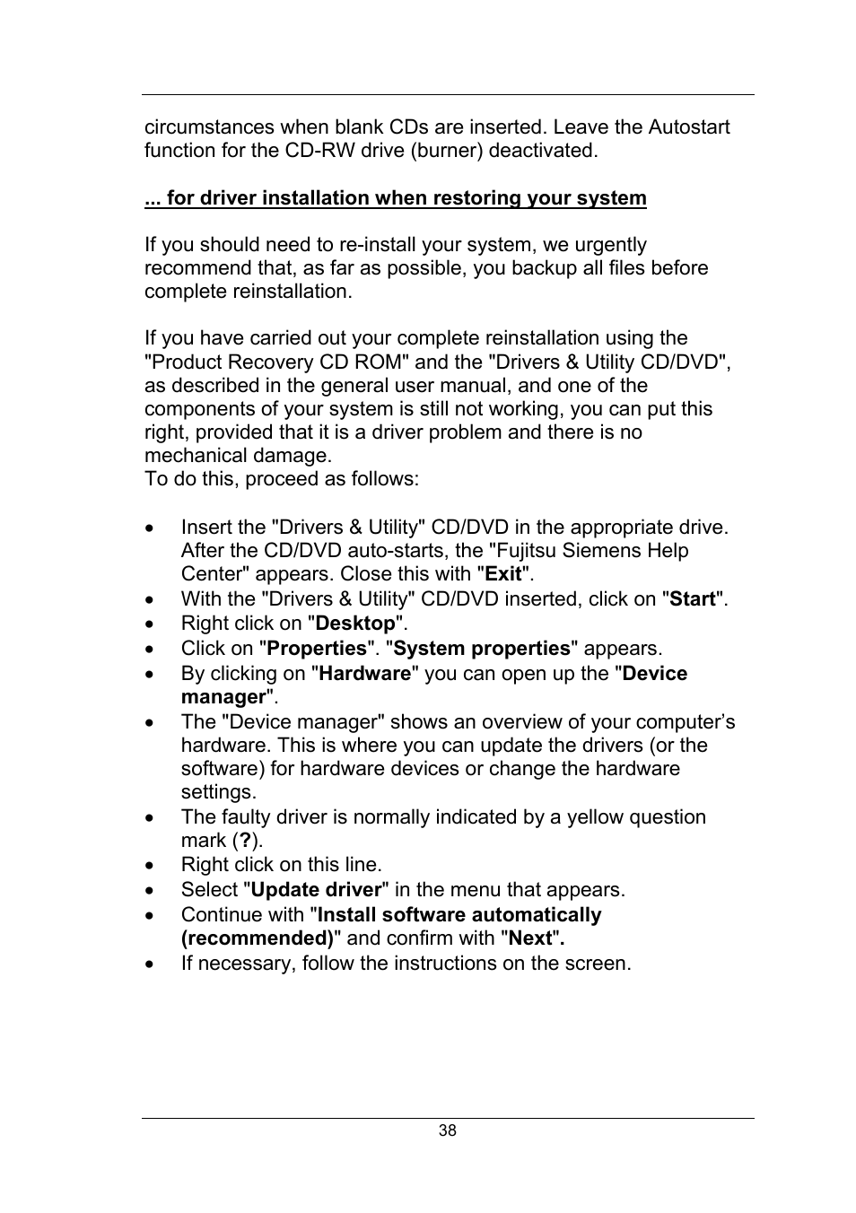 For driver installation when restoring your system | Fujitsu Siemens Computers Fujitsu-Siemens PC User Manual | Page 64 / 96