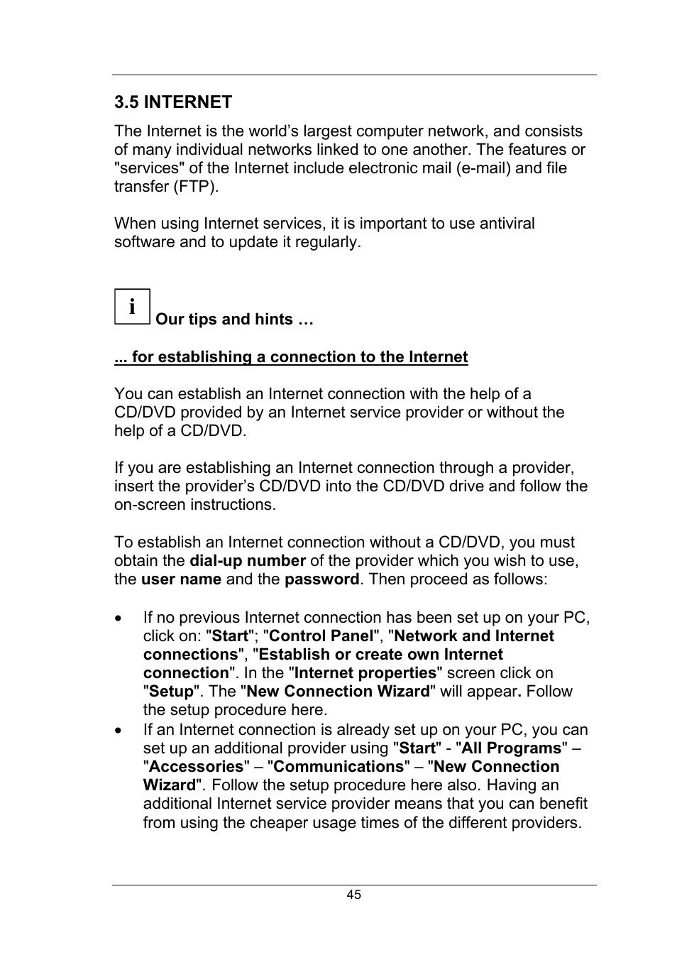 5 internet, Our tips and hints, For establishing a connection to the internet | 4 peripherals | Fujitsu Siemens Computers Fujitsu-Siemens PC User Manual | Page 71 / 96