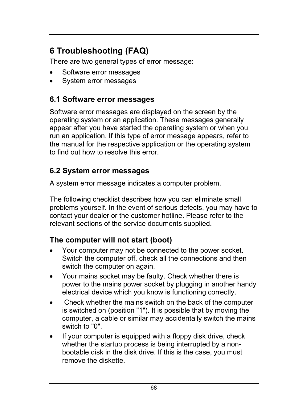 6 troubleshooting (faq), 1 software error messages, 2 system error messages | Fujitsu Siemens Computers Fujitsu-Siemens PC User Manual | Page 94 / 96