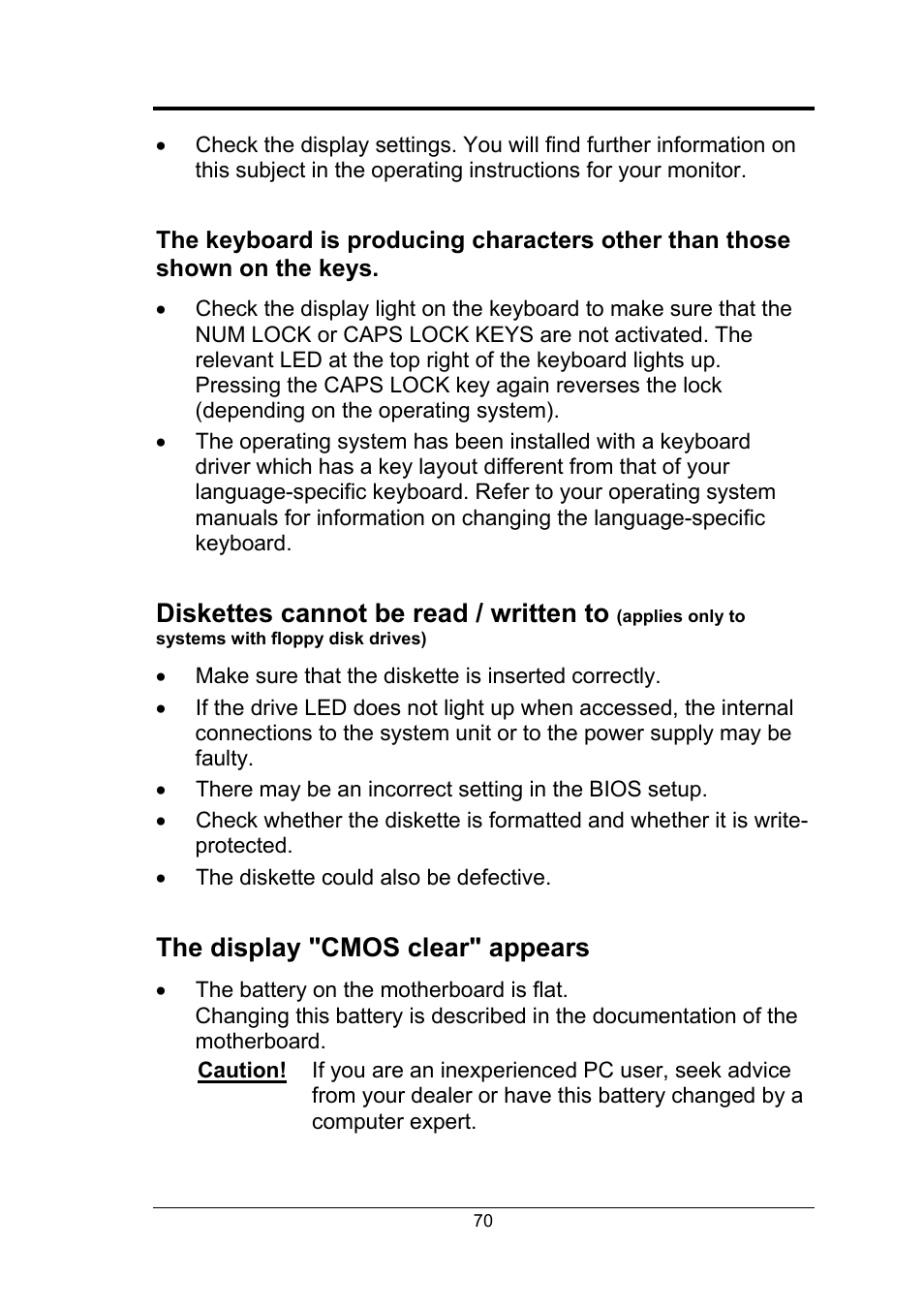 Diskettes cannot be read / written to, The display "cmos clear" appears | Fujitsu Siemens Computers Fujitsu-Siemens PC User Manual | Page 96 / 96