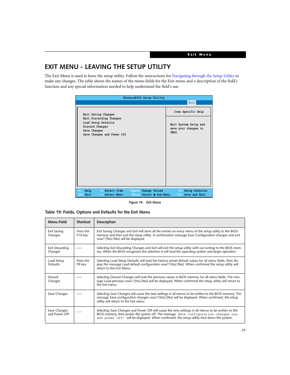 Exit menu - leaving the setup utility | Fujitsu Siemens Computers P7230 User Manual | Page 29 / 29