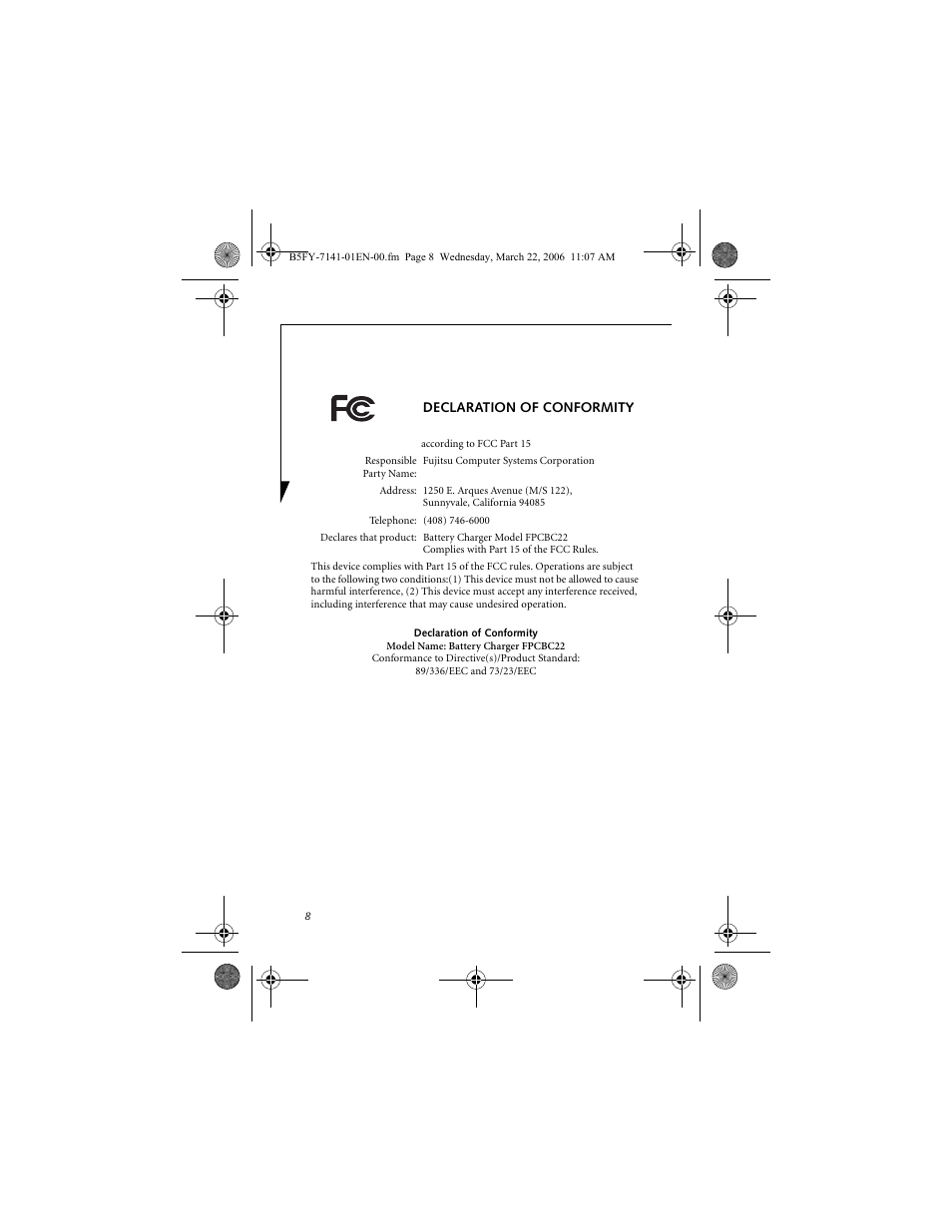 Declaration of conformity | Fujitsu Siemens Computers FPCBC22 User Manual | Page 8 / 12