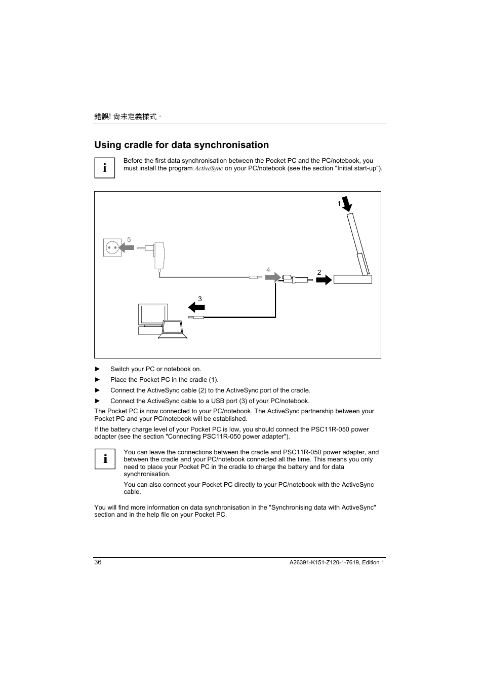 Using cradle for data synchronisation | Fujitsu Siemens Computers LOOX 700 User Manual | Page 44 / 70