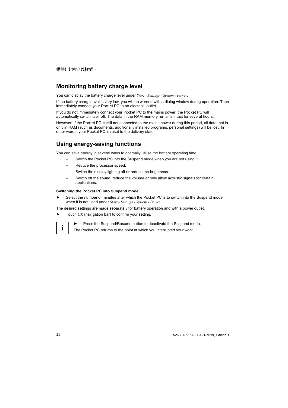 Monitoring battery charge level, Using energy-saving functions | Fujitsu Siemens Computers LOOX 700 User Manual | Page 52 / 70