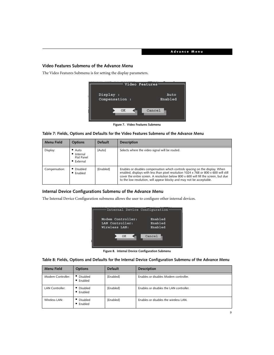 Video features submenu of the advance menu | Fujitsu Siemens Computers N3510 User Manual | Page 9 / 20