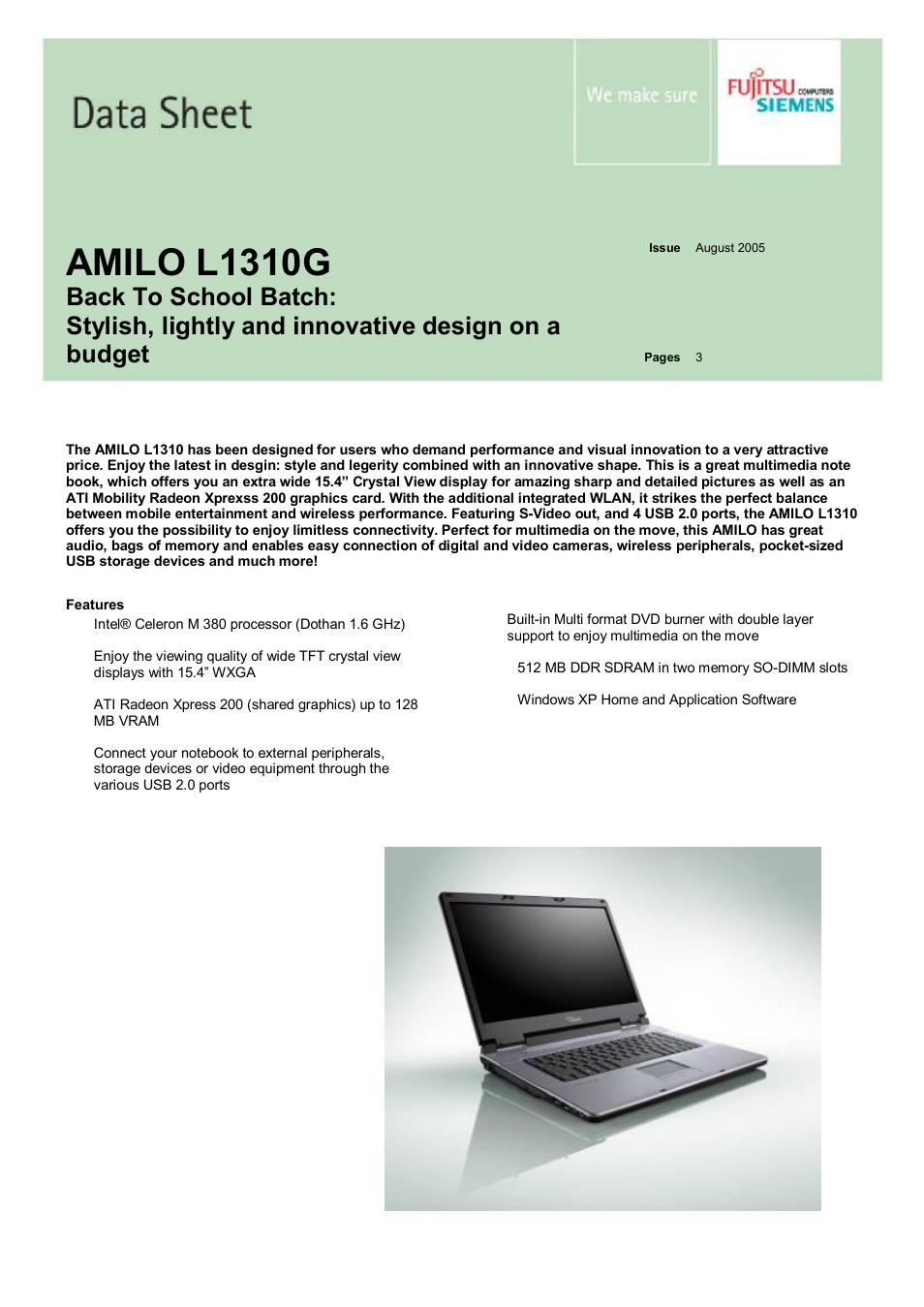 Fujitsu Siemens Computers Amilo L1310G User Manual | 3 pages