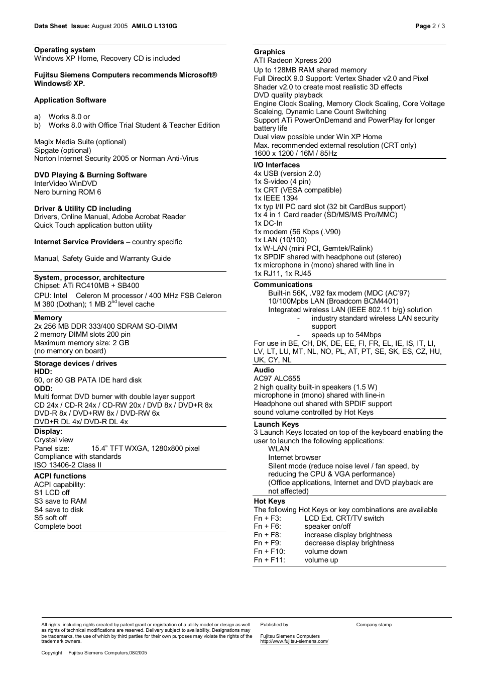 Fujitsu Siemens Computers Amilo L1310G User Manual | Page 2 / 3
