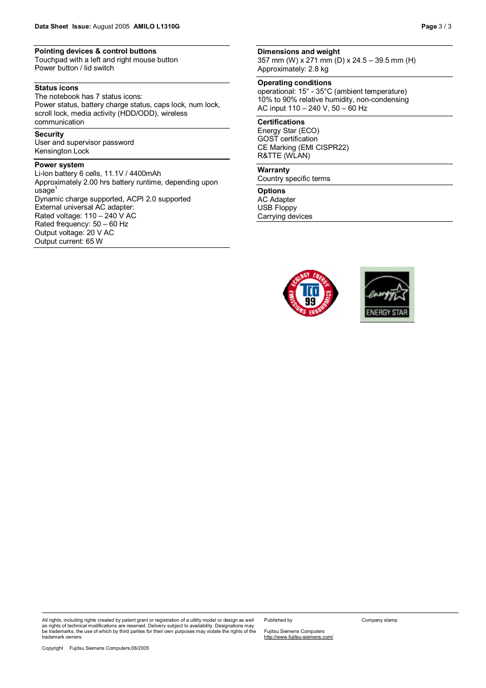 Fujitsu Siemens Computers Amilo L1310G User Manual | Page 3 / 3