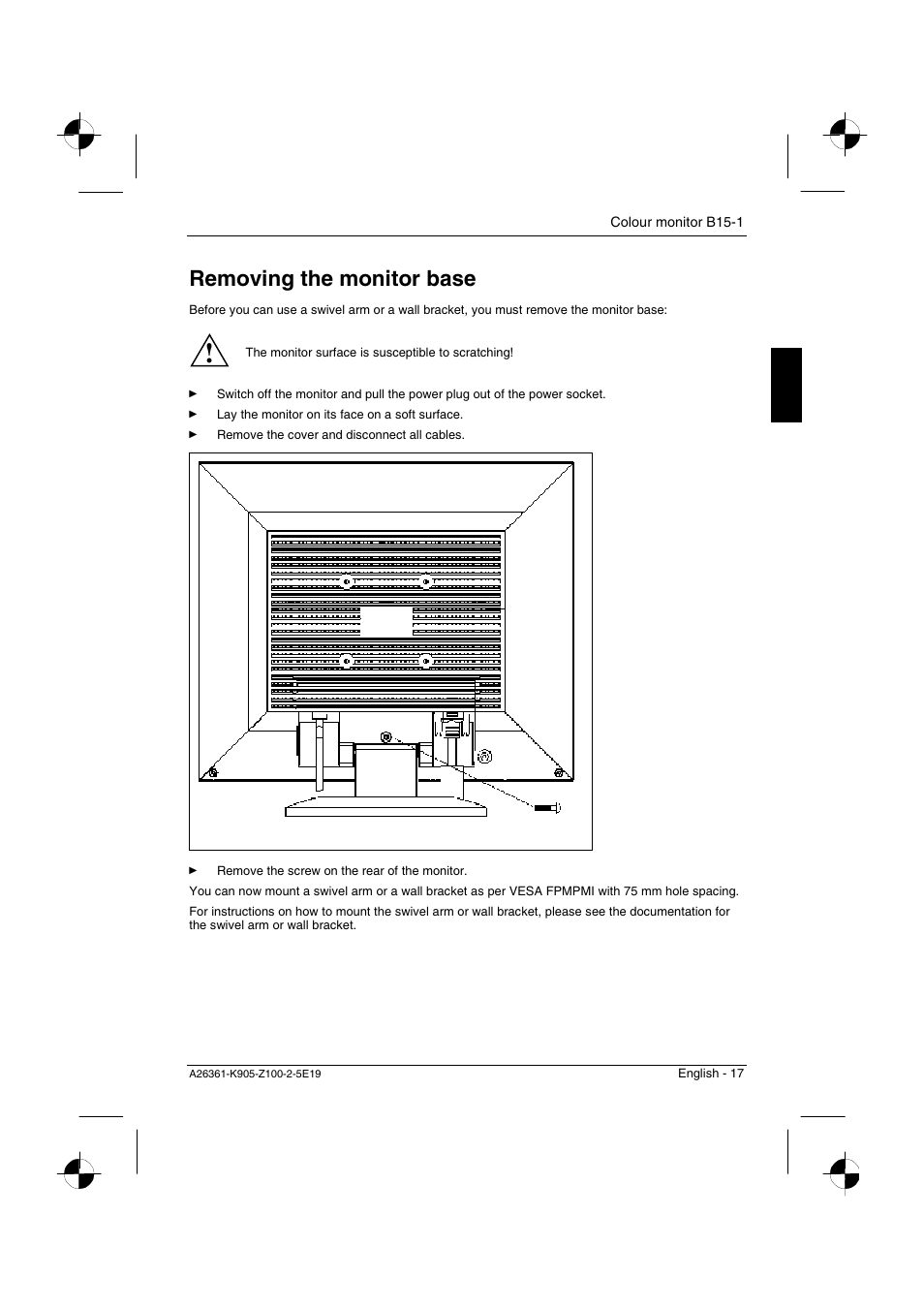 Removing the monitor base | Fujitsu Siemens Computers B15-1 User Manual | Page 19 / 24