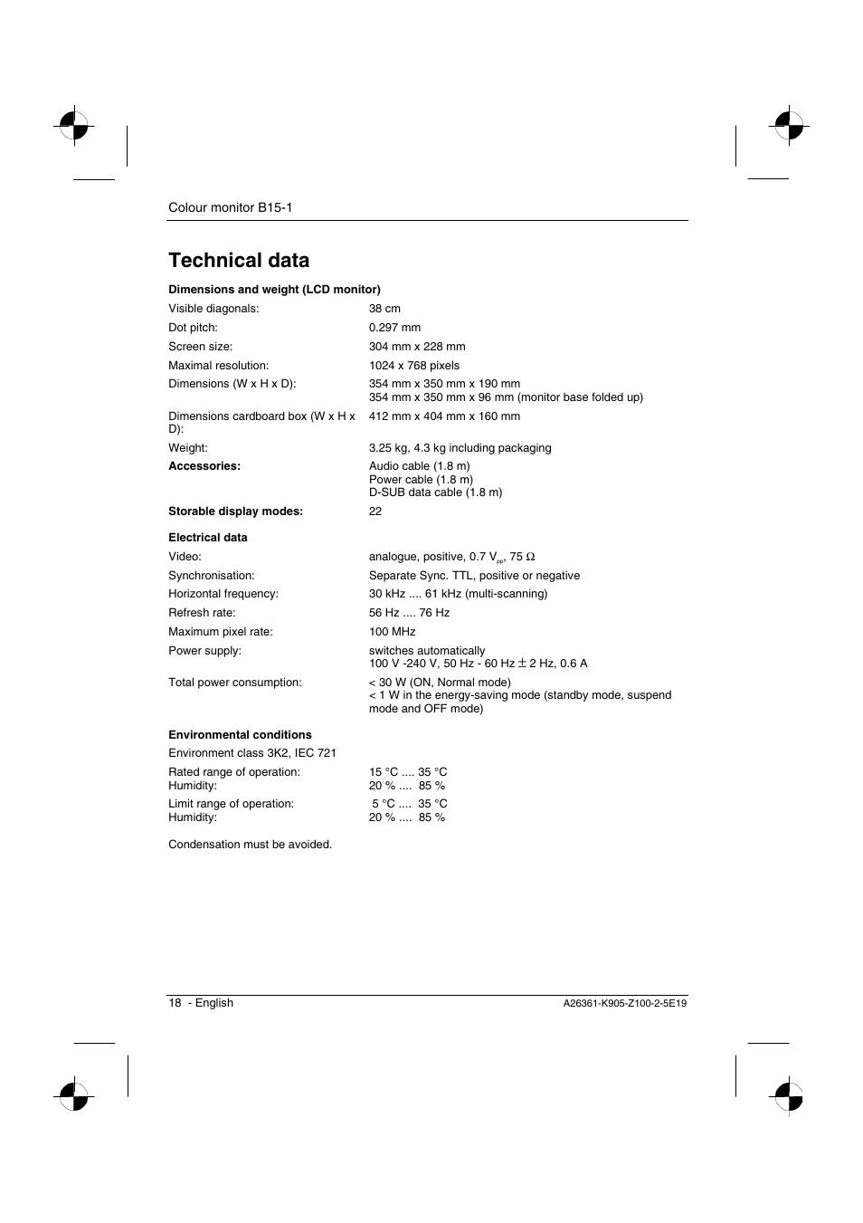 Technical data | Fujitsu Siemens Computers B15-1 User Manual | Page 20 / 24