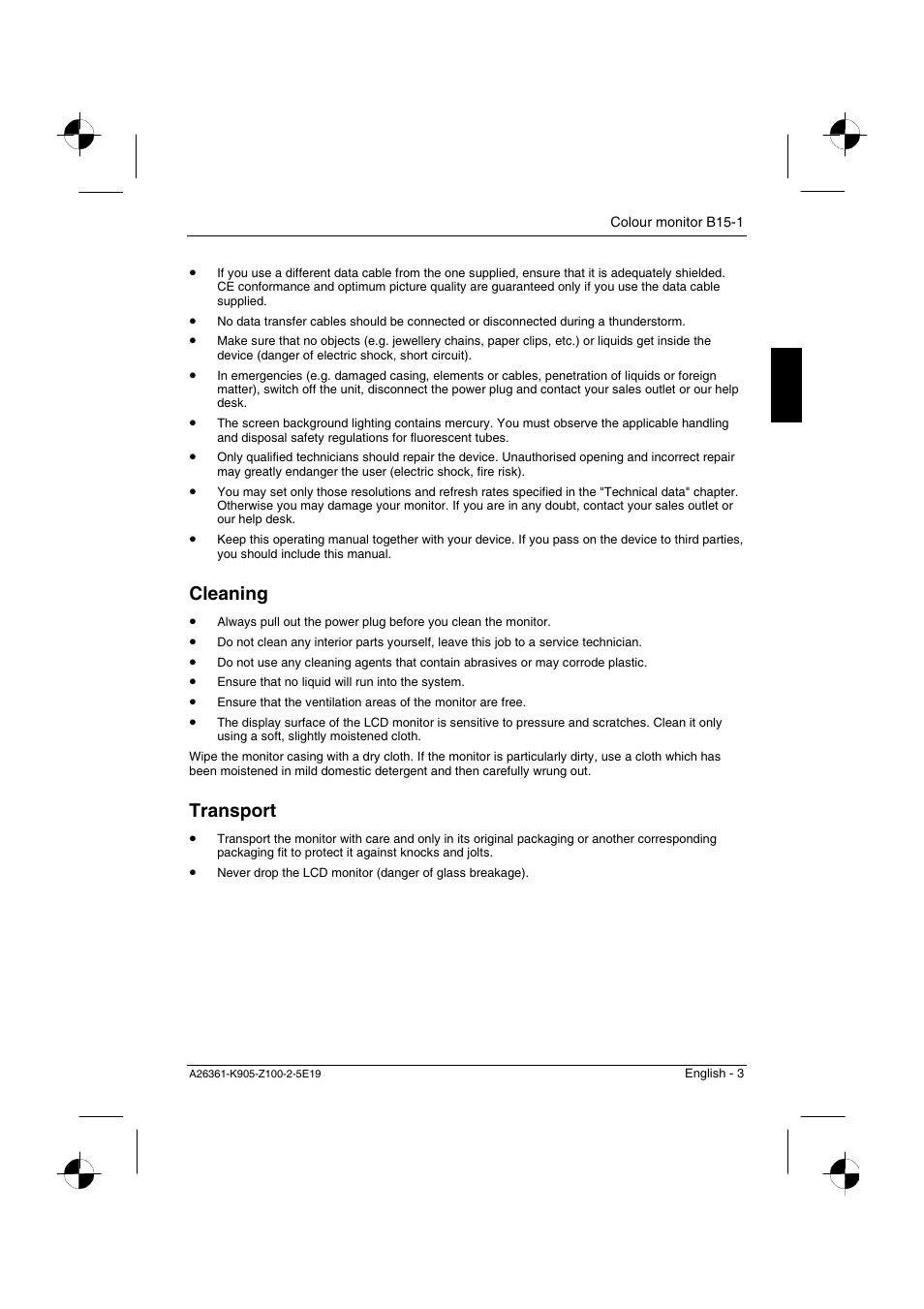 Cleaning, Transport | Fujitsu Siemens Computers B15-1 User Manual | Page 5 / 24