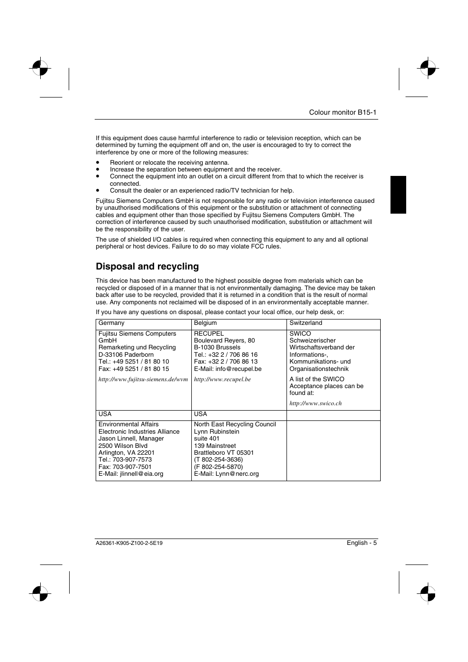 Disposal and recycling | Fujitsu Siemens Computers B15-1 User Manual | Page 7 / 24