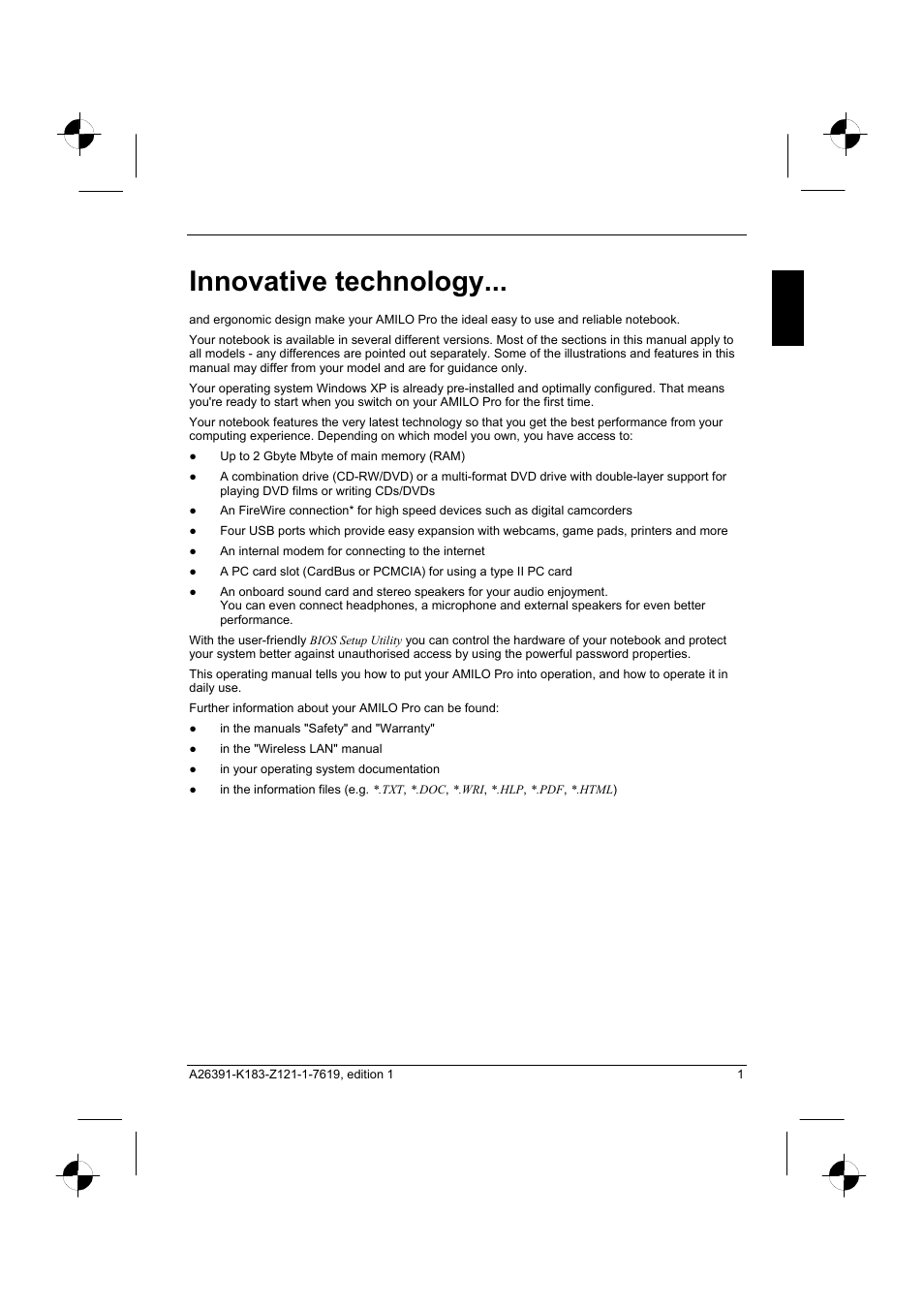 Innovative technology | Fujitsu Siemens Computers AMILO Pro V2035 User Manual | Page 11 / 84