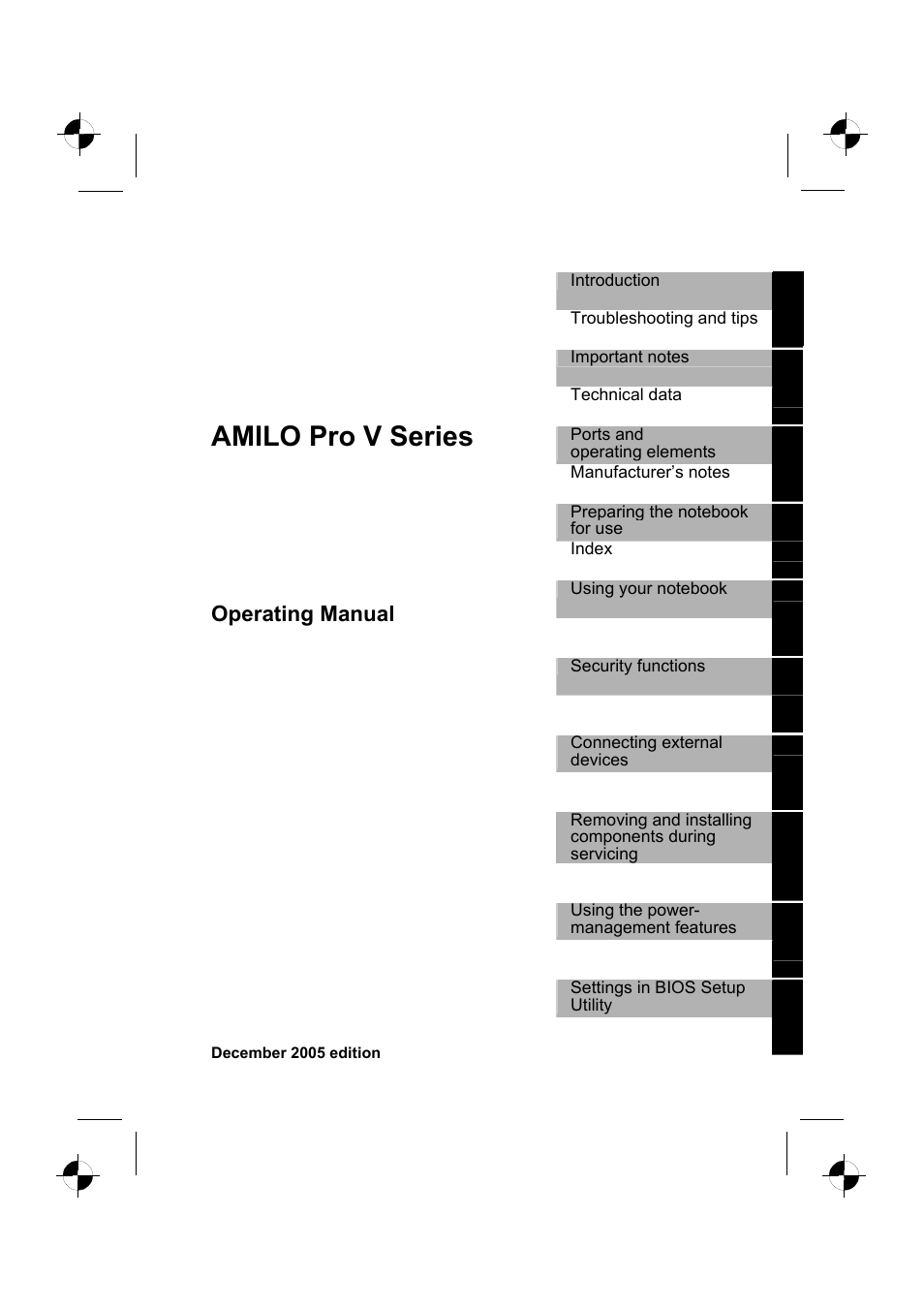 Amilo pro v series, Operating manual | Fujitsu Siemens Computers AMILO Pro V2035 User Manual | Page 5 / 84