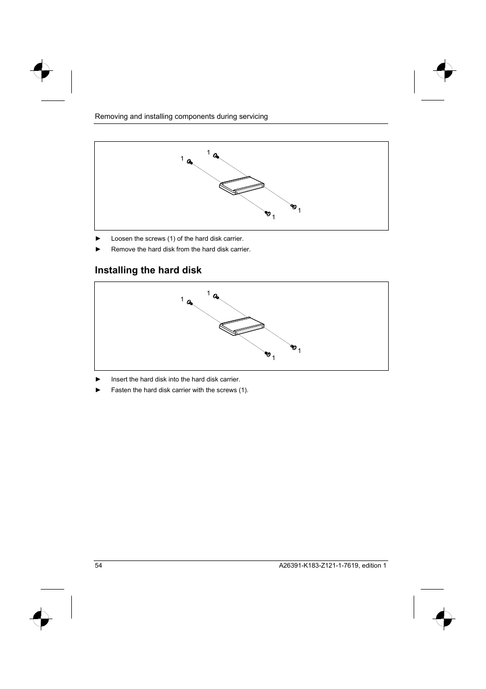 Installing the hard disk | Fujitsu Siemens Computers AMILO Pro V2035 User Manual | Page 64 / 84