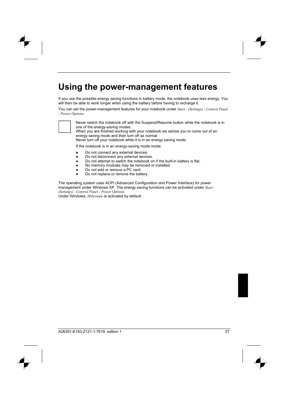 Using the power-management features | Fujitsu Siemens Computers AMILO Pro V2035 User Manual | Page 67 / 84