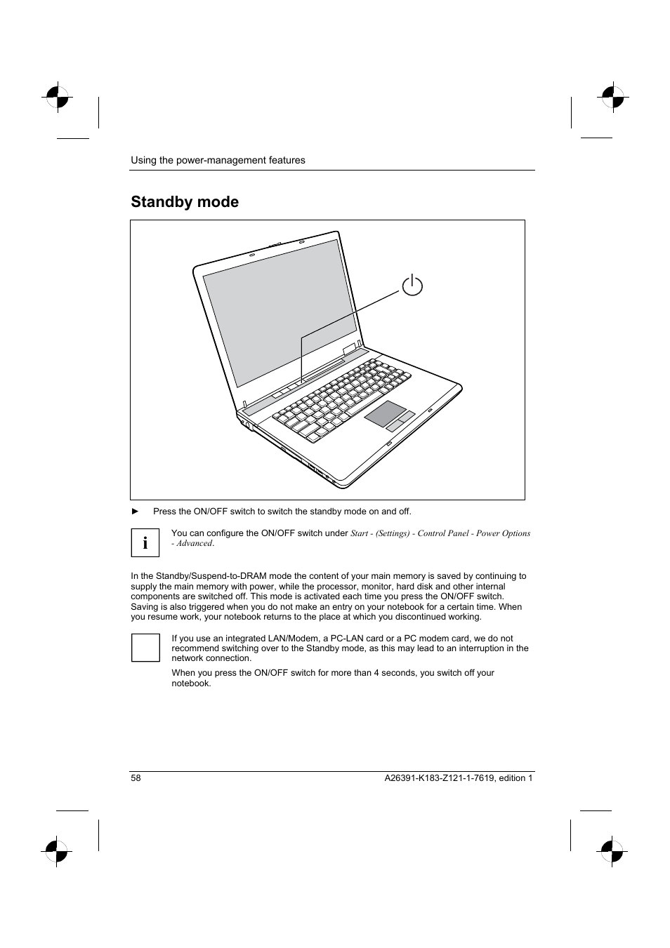 Standby mode | Fujitsu Siemens Computers AMILO Pro V2035 User Manual | Page 68 / 84