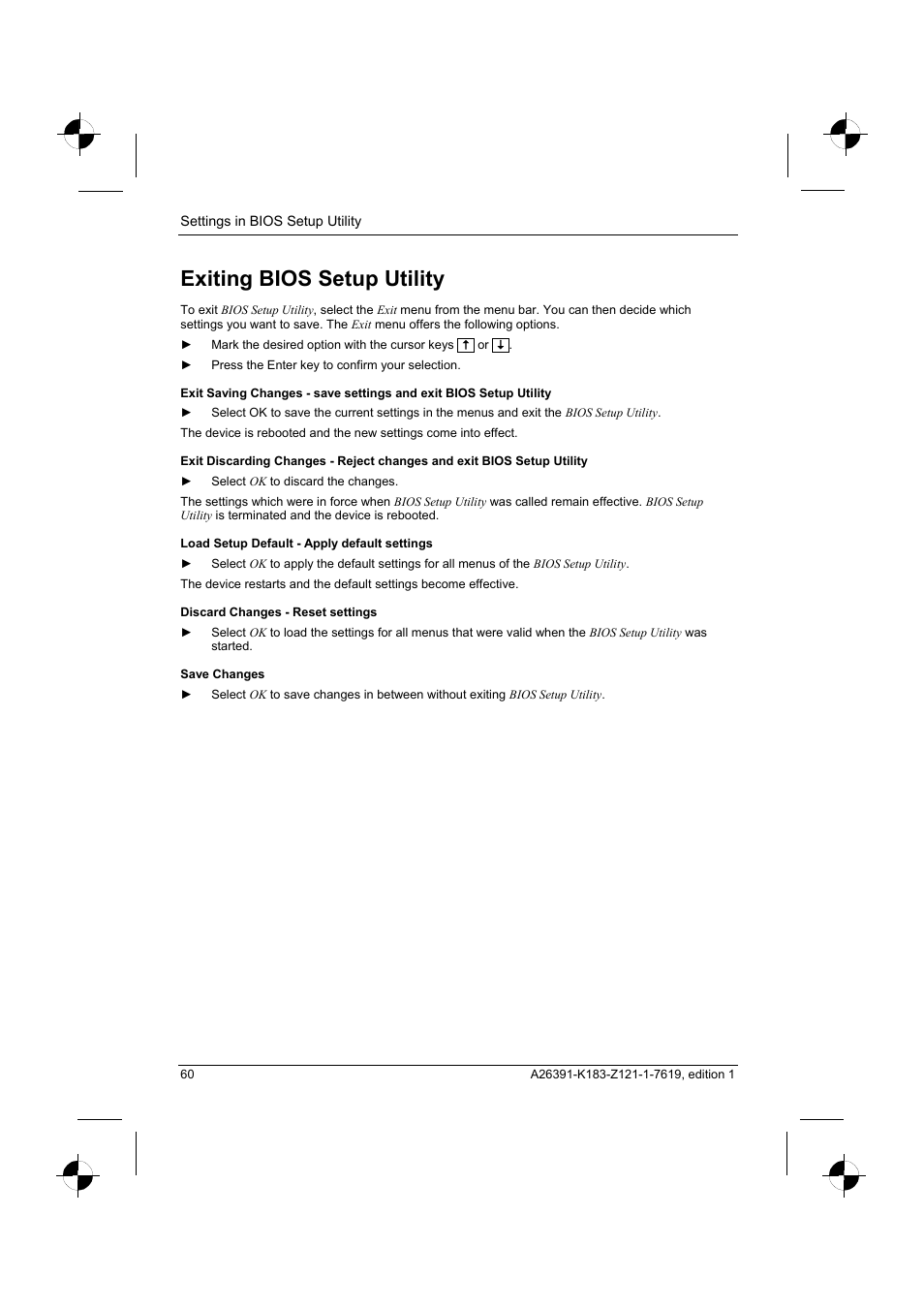 Exiting bios setup utility | Fujitsu Siemens Computers AMILO Pro V2035 User Manual | Page 70 / 84