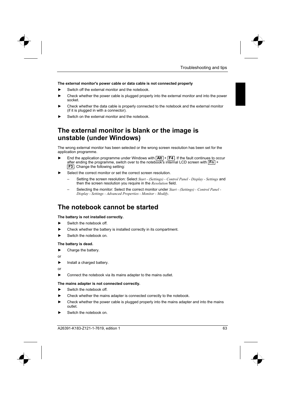 The notebook cannot be started | Fujitsu Siemens Computers AMILO Pro V2035 User Manual | Page 73 / 84