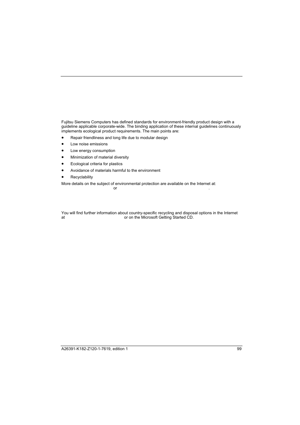 Manufacturer’s notes, Environmental protection, Disposal and recycling | Fujitsu Siemens Computers Loox T User Manual | Page 109 / 118