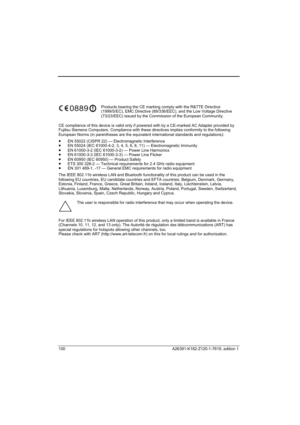 Ce marking | Fujitsu Siemens Computers Loox T User Manual | Page 110 / 118