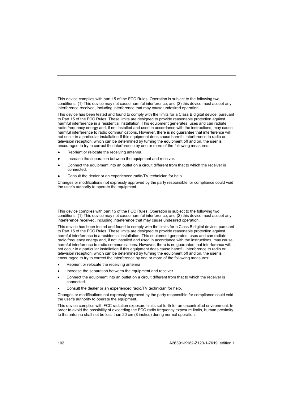 Fcc regulations, Fcc warning statement for wlan product | Fujitsu Siemens Computers Loox T User Manual | Page 112 / 118