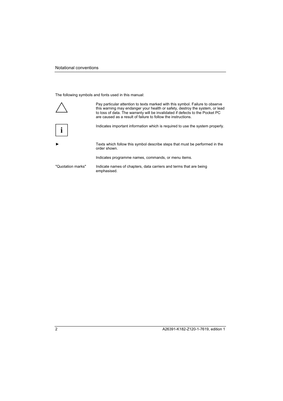 Notational conventions | Fujitsu Siemens Computers Loox T User Manual | Page 12 / 118