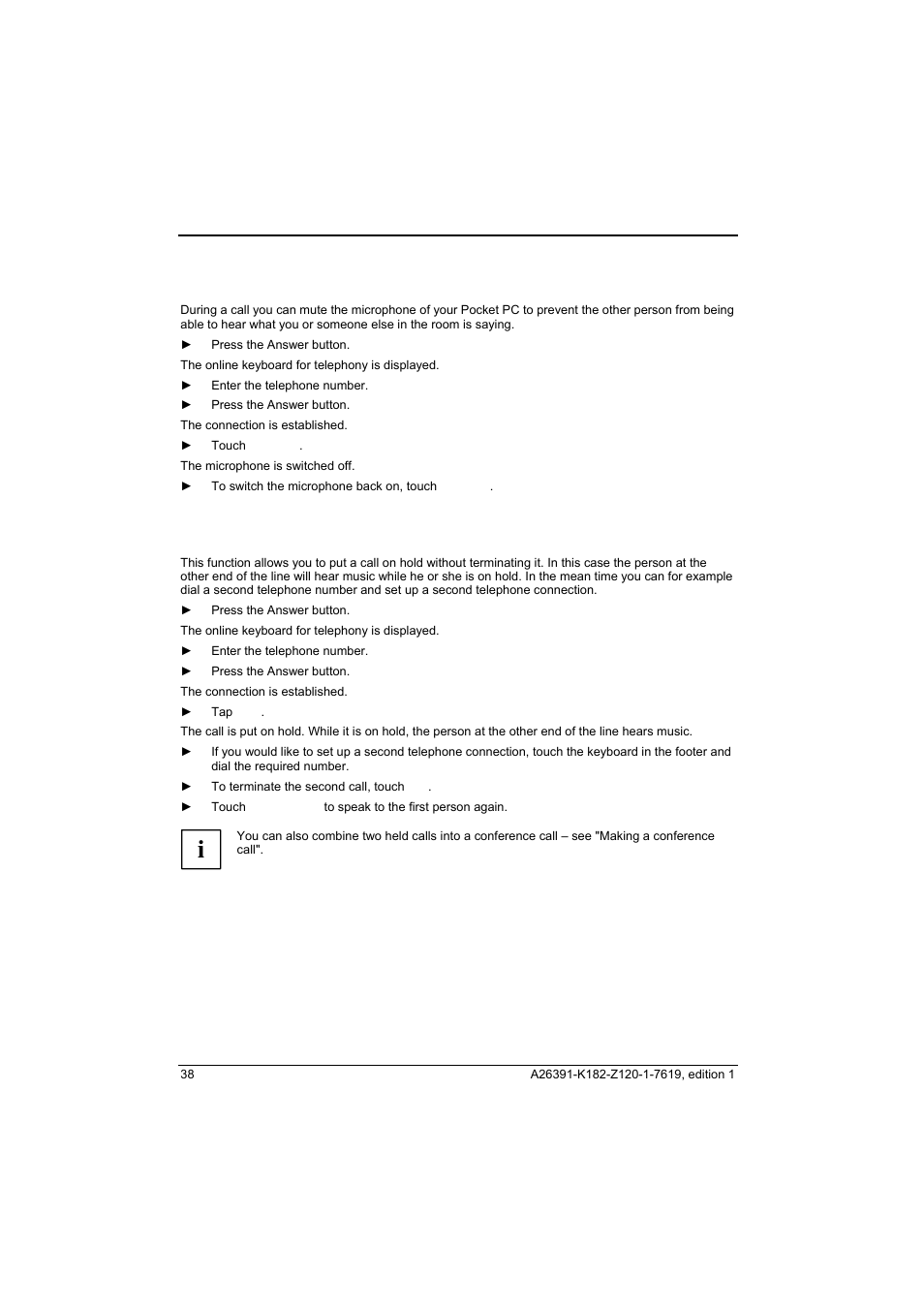 Muting the telephone, Call holding | Fujitsu Siemens Computers Loox T User Manual | Page 48 / 118