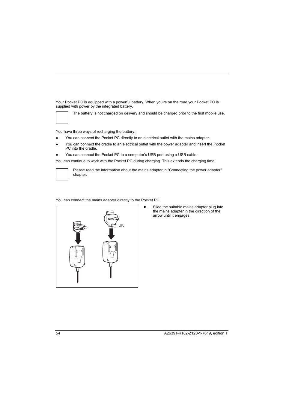 Charging the battery | Fujitsu Siemens Computers Loox T User Manual | Page 64 / 118