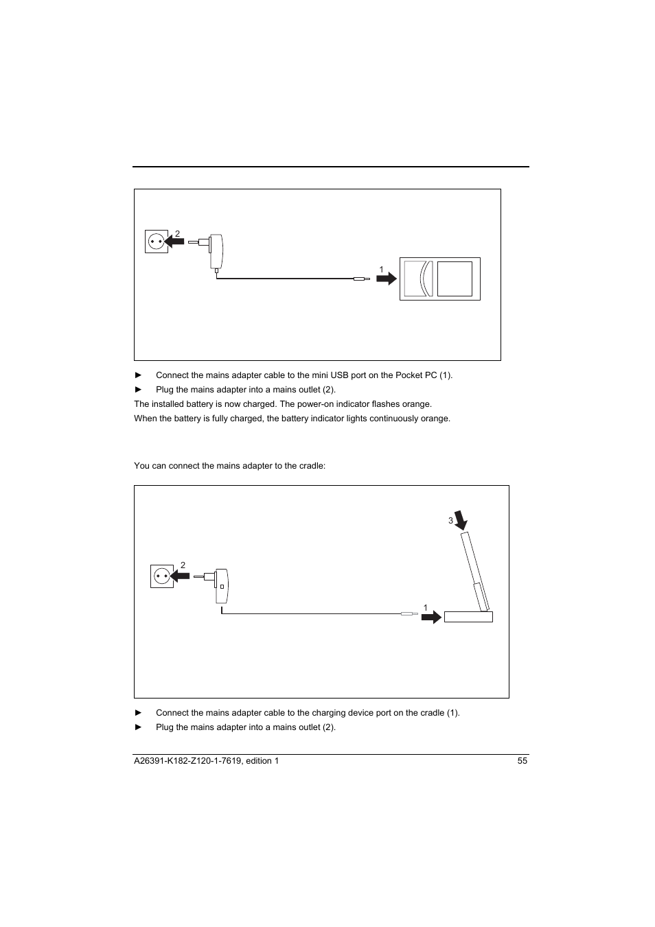 Charging the battery via the cradle | Fujitsu Siemens Computers Loox T User Manual | Page 65 / 118
