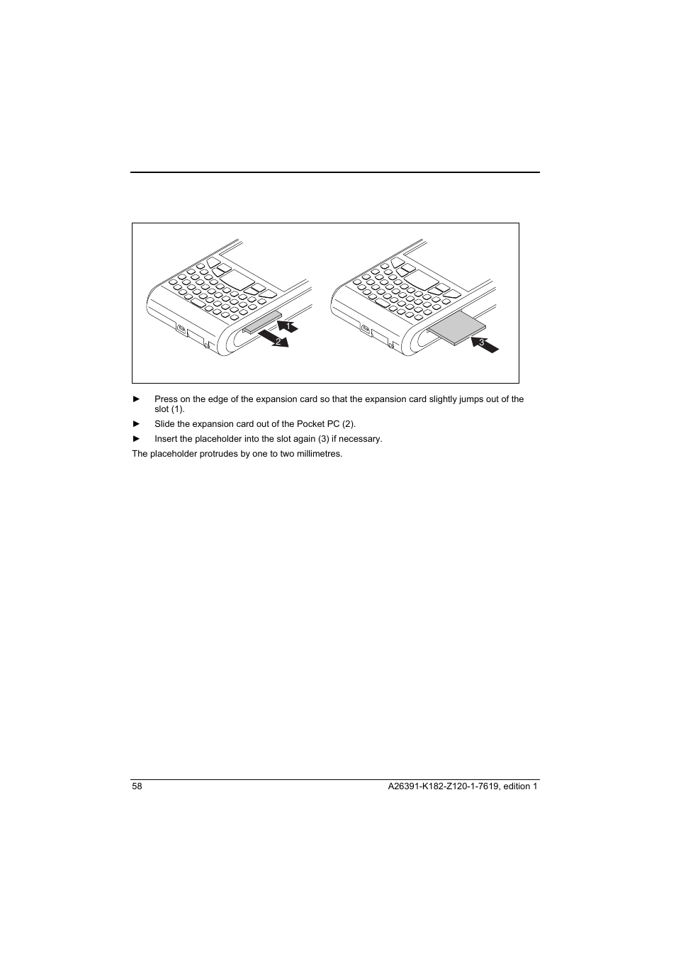 Removing the expansion card | Fujitsu Siemens Computers Loox T User Manual | Page 68 / 118