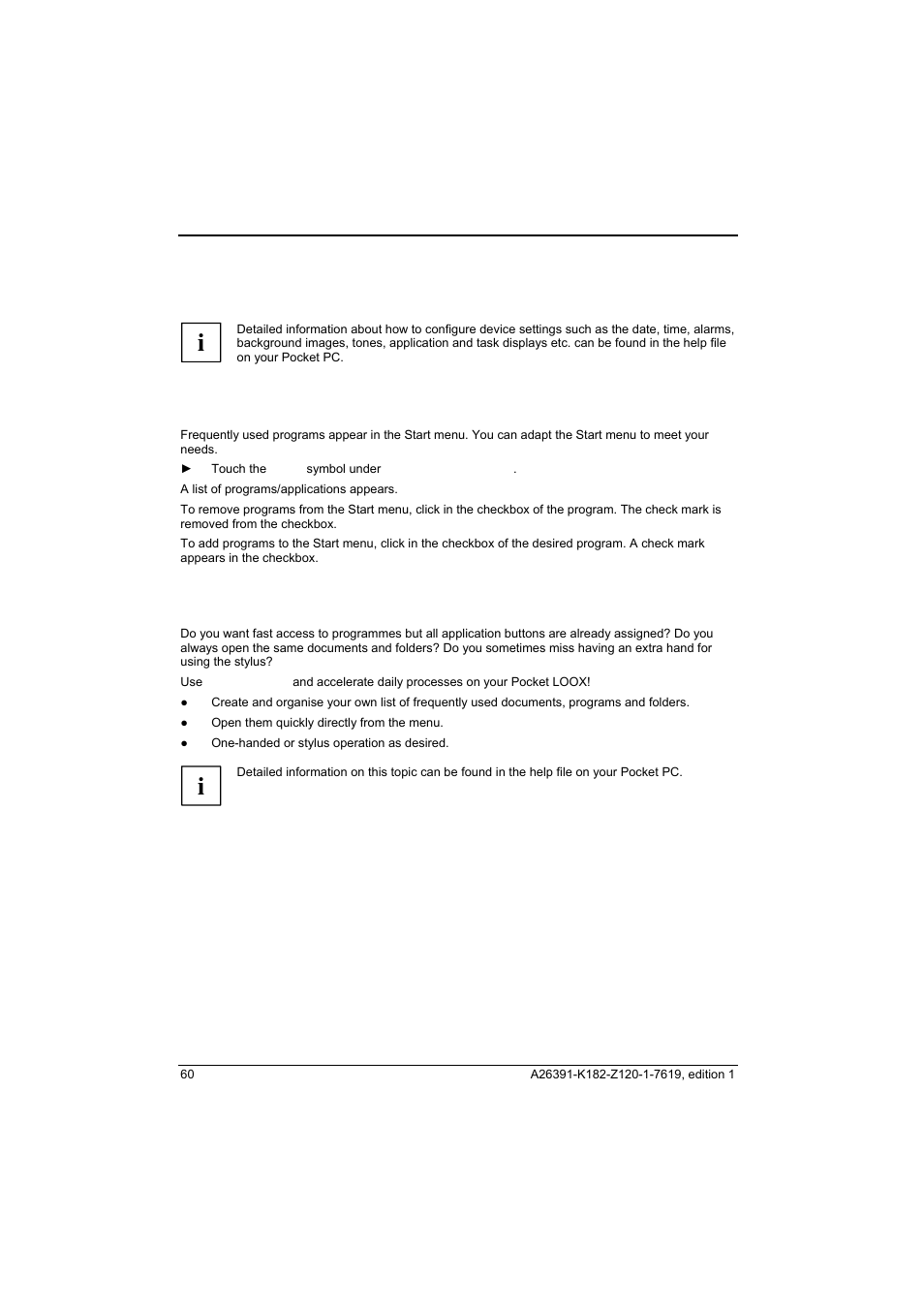 Configuring device settings, Adapting menus, Fast access to programs via fsc speedmenu | Fujitsu Siemens Computers Loox T User Manual | Page 70 / 118