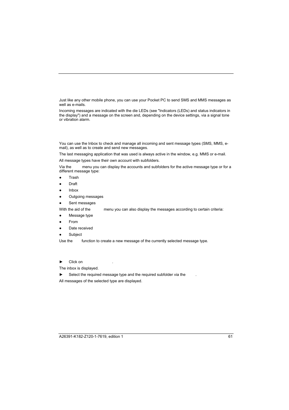 Creating messages, Inbox | Fujitsu Siemens Computers Loox T User Manual | Page 71 / 118