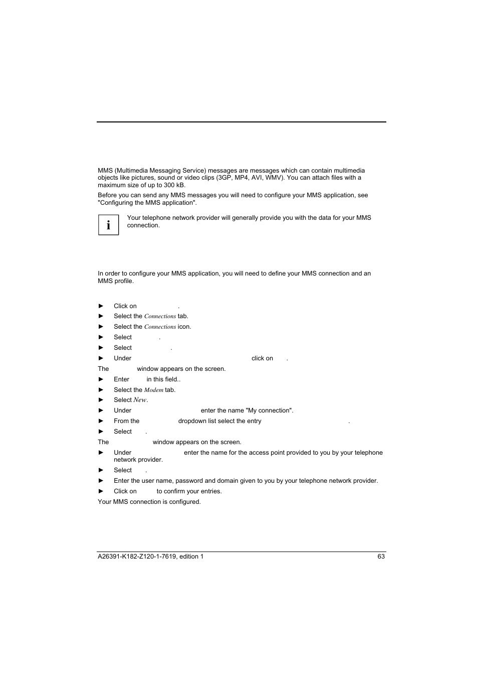 Mms messages, Configuring the mms application | Fujitsu Siemens Computers Loox T User Manual | Page 73 / 118
