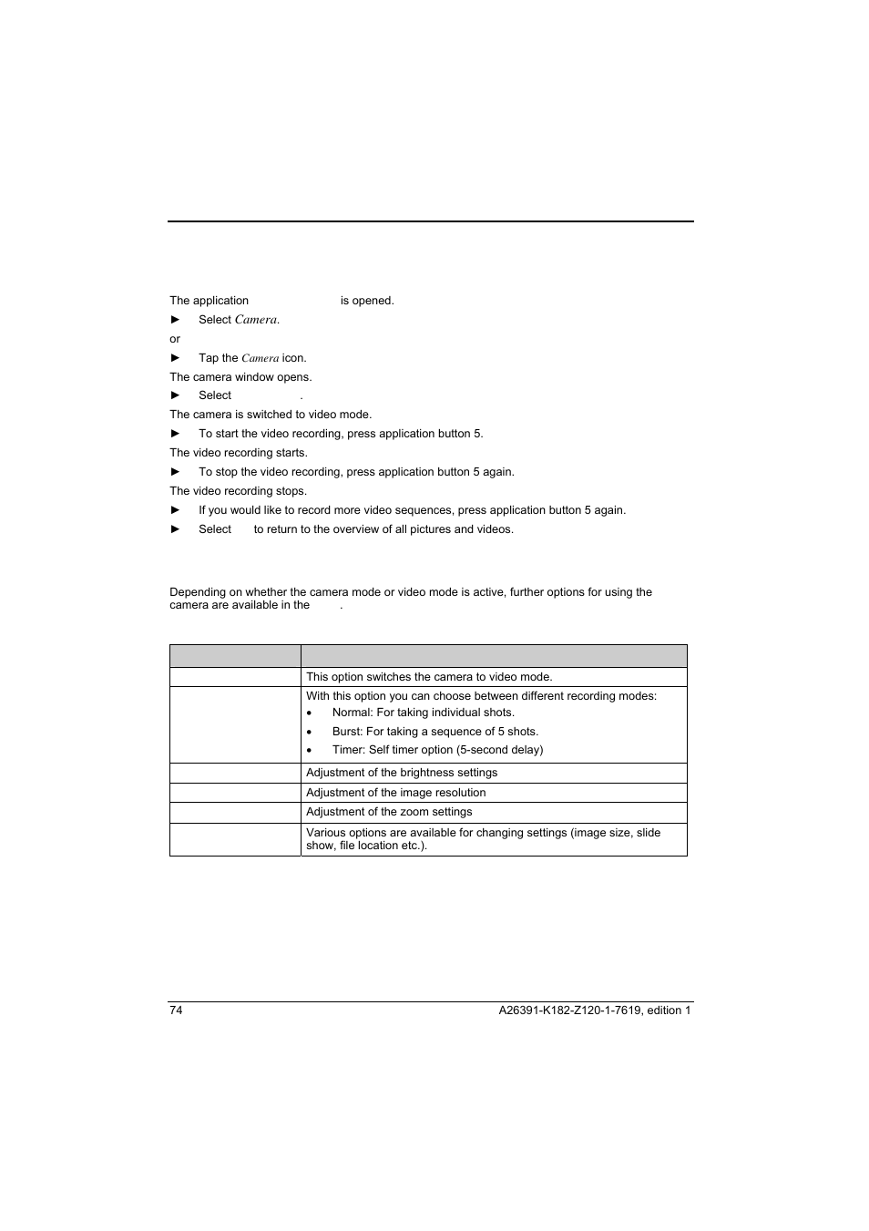 Recording a video sequence, Configuring the camera and video settings | Fujitsu Siemens Computers Loox T User Manual | Page 84 / 118