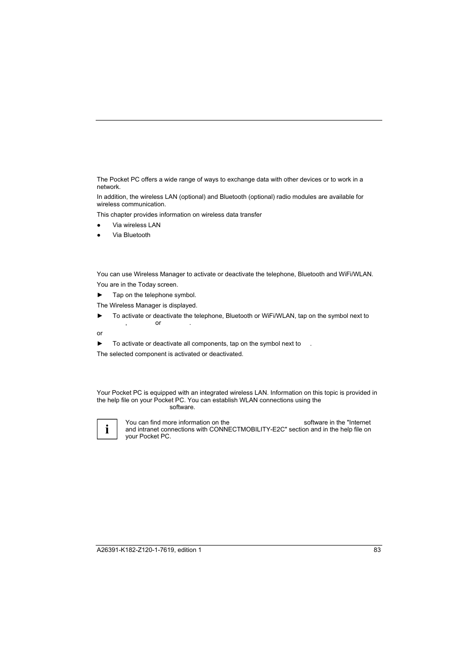 Activating and deactivating radio modules, Wireless connection via wireless lan | Fujitsu Siemens Computers Loox T User Manual | Page 93 / 118
