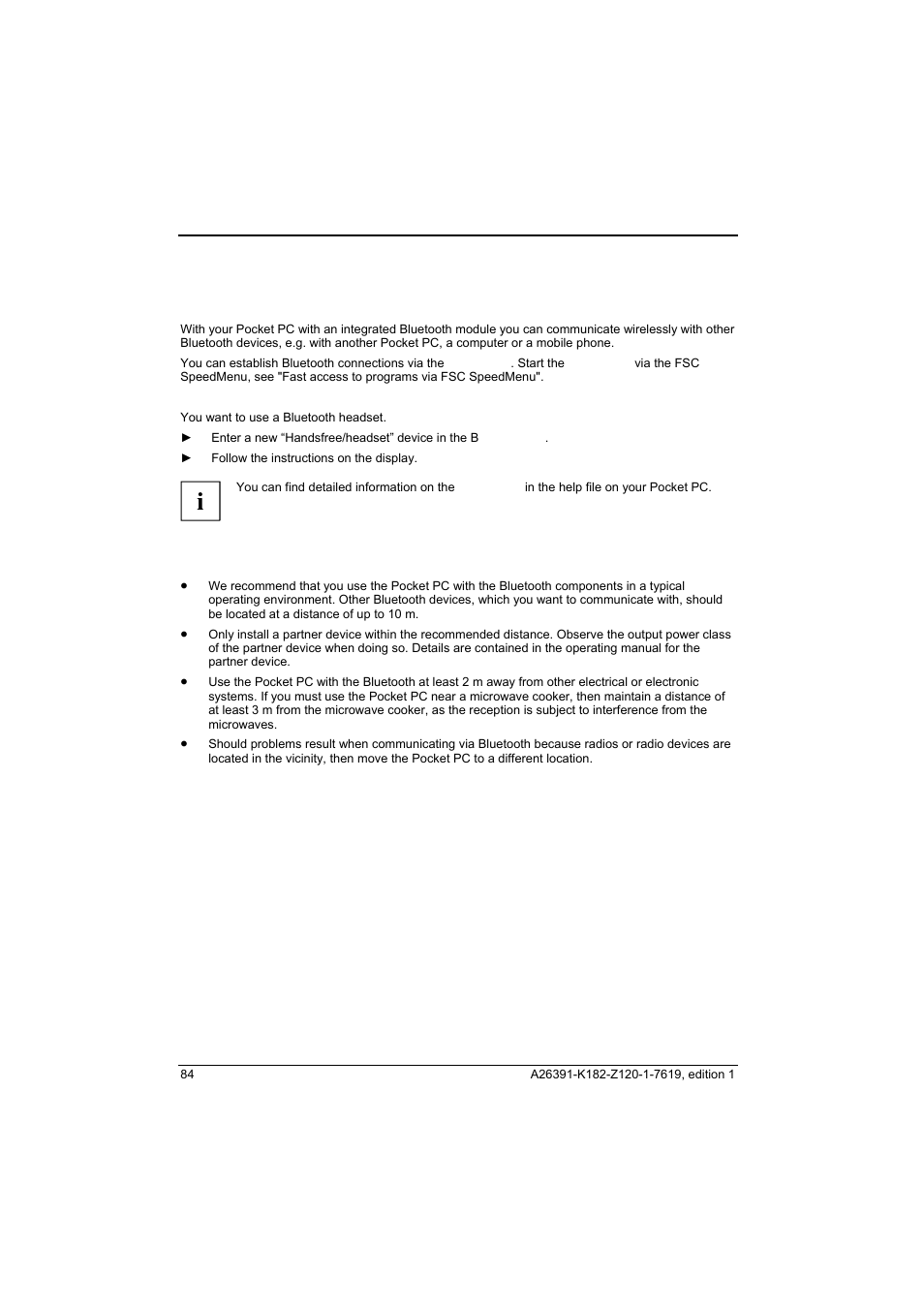 Wireless communication with bluetooth, Selecting location for bluetooth operation | Fujitsu Siemens Computers Loox T User Manual | Page 94 / 118