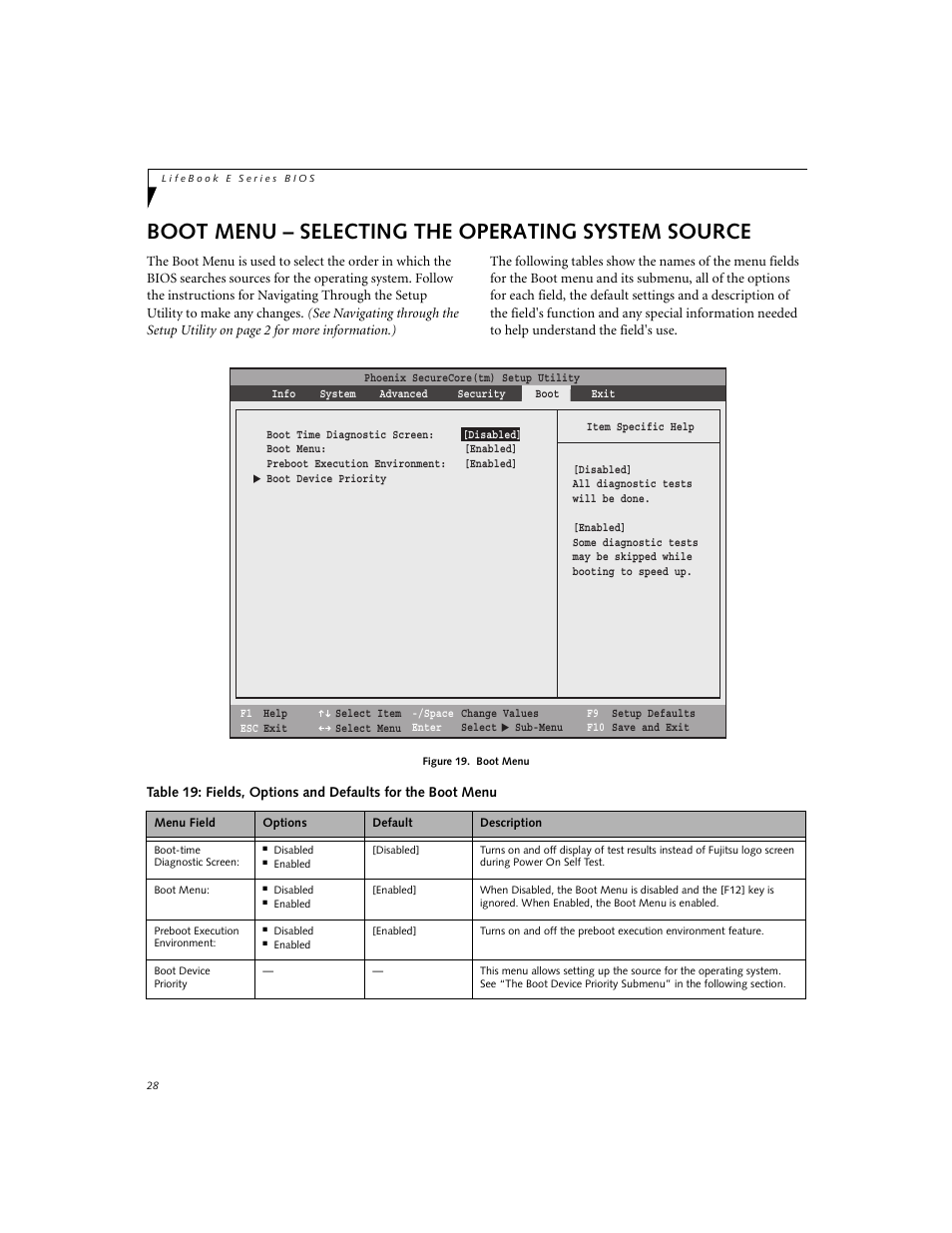 Boot menu - selecting the operating system source, Boot menu – selecting the operating system source | Fujitsu Siemens Computers LifeBook E8420 User Manual | Page 28 / 30