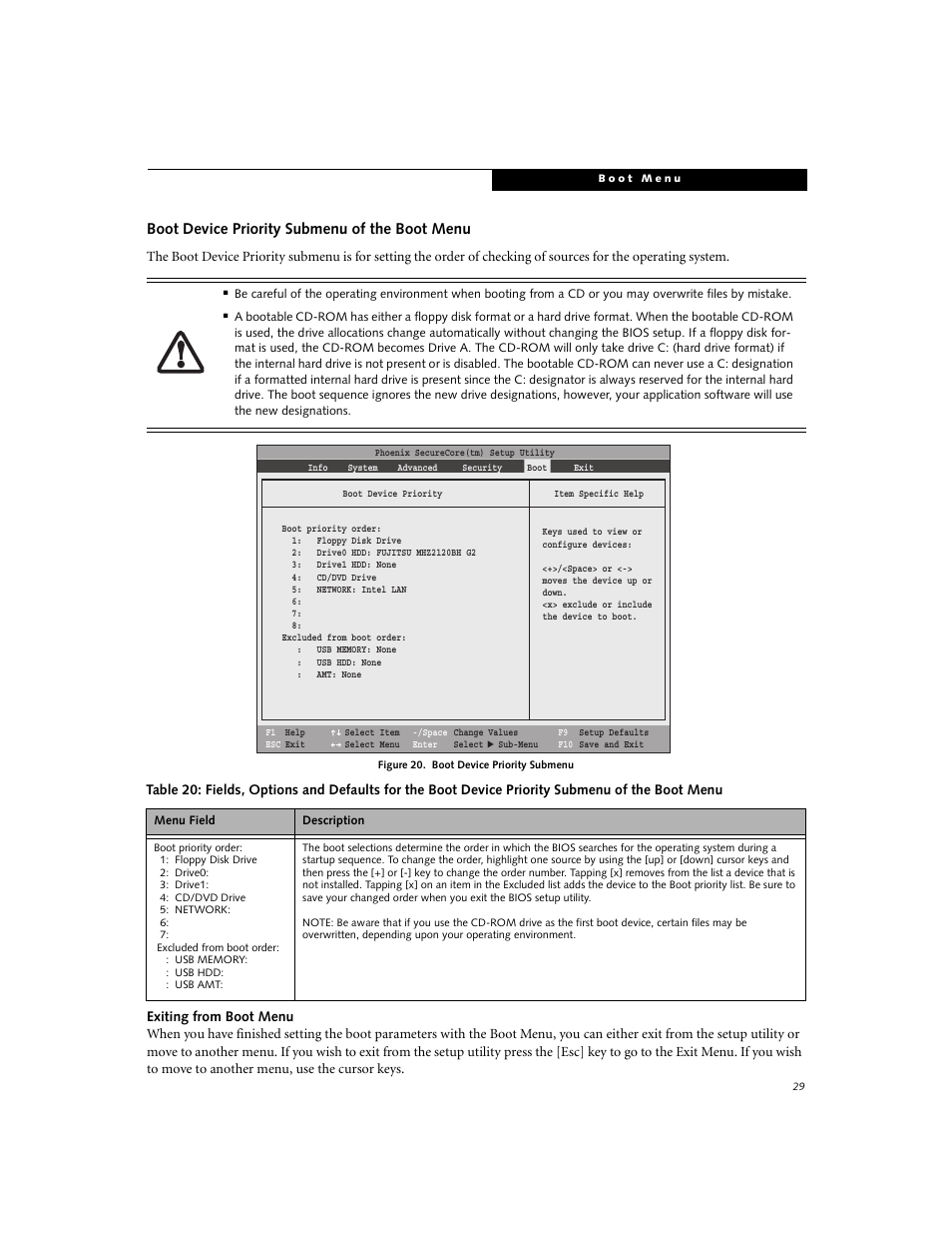Boot device priority submenu of the boot menu | Fujitsu Siemens Computers LifeBook E8420 User Manual | Page 29 / 30