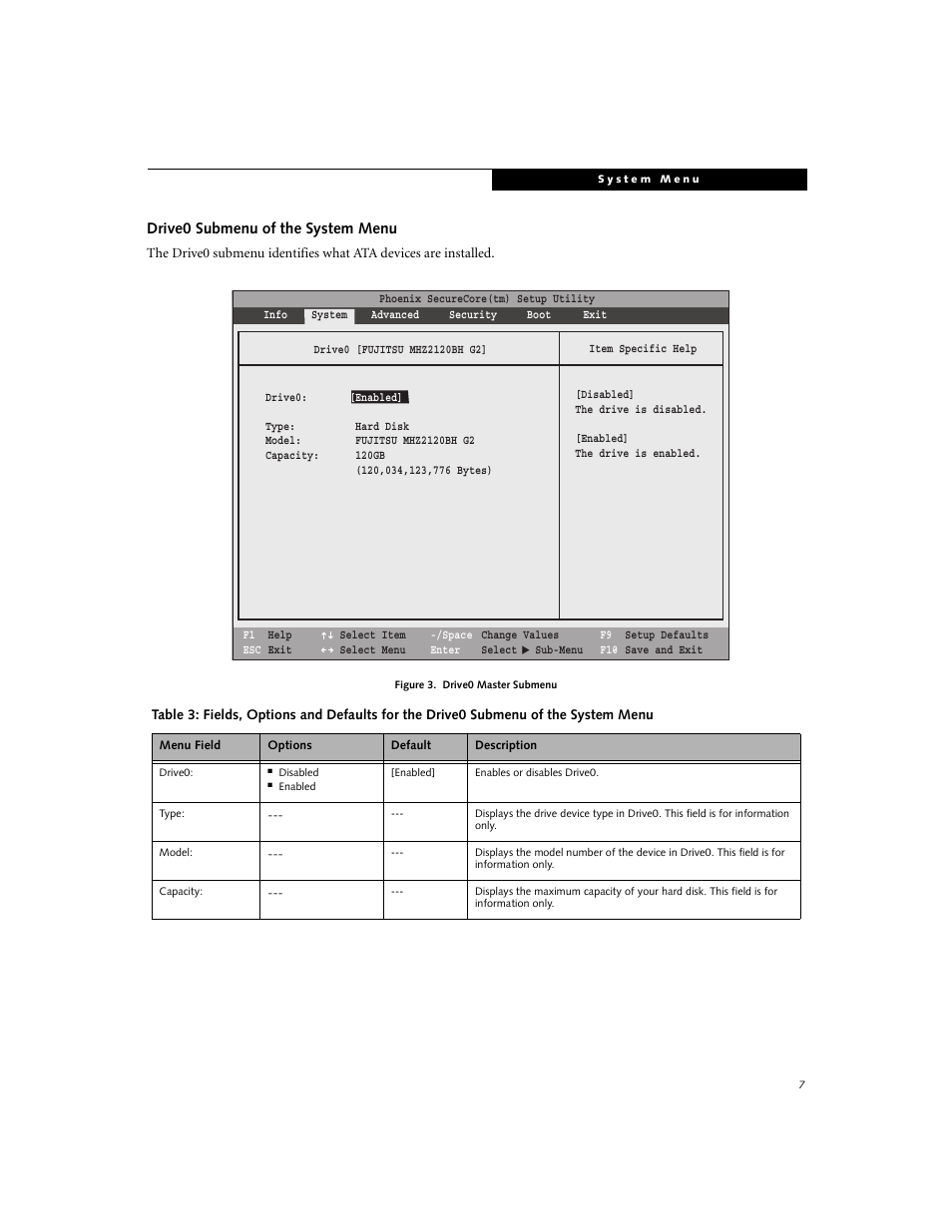 Drive0 submenu of the system menu | Fujitsu Siemens Computers LifeBook E8420 User Manual | Page 7 / 30