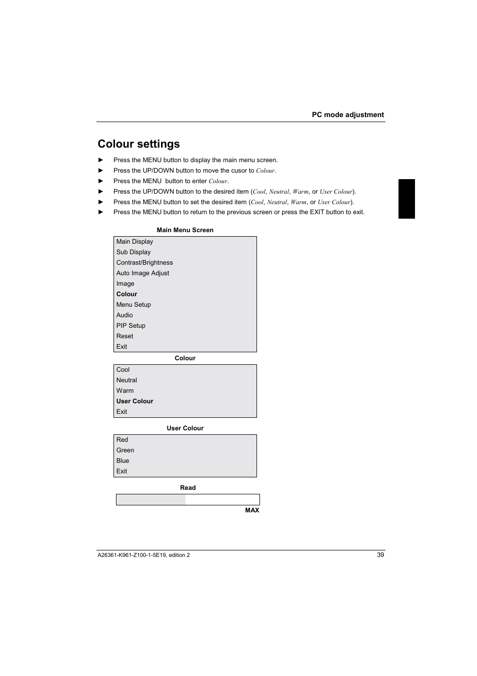 Colour settings | Fujitsu Siemens Computers V17-1 User Manual | Page 47 / 64